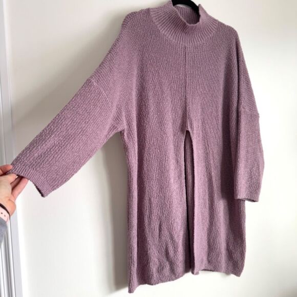 Free People Beach Coco Split Front Long Length Sweater - Lilac | Size M - Picture 4 of 8